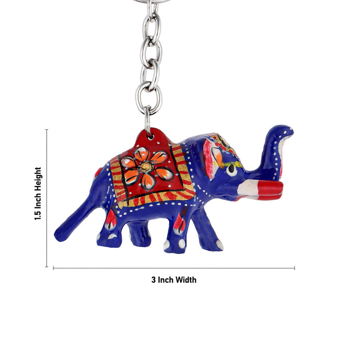 Elephant Design Key Chain - 1.5 x 3 Inches | Painted Key Holder/ Metal Key Ring for Car And Bike