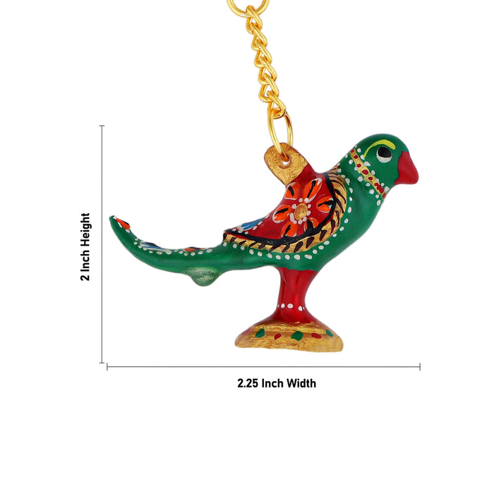 Parrot Design Key Chain - 2 x 2.25 Inches | Painted Key Holder/ Metal Key Ring for Car And Bike