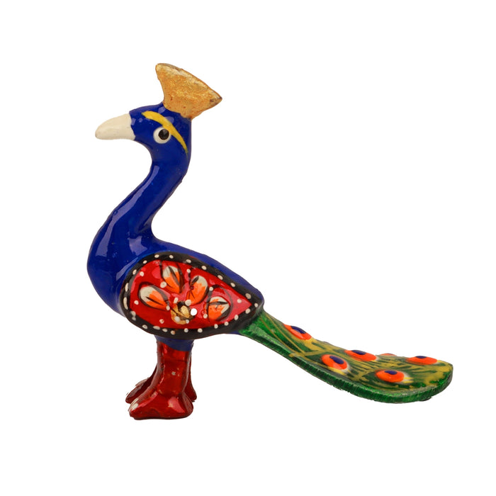 Peacock Statue Key Chain - 2 x 3 Inches | Metal & Painted Peacock Sculpture Key Ring/ Key Holder for Bike