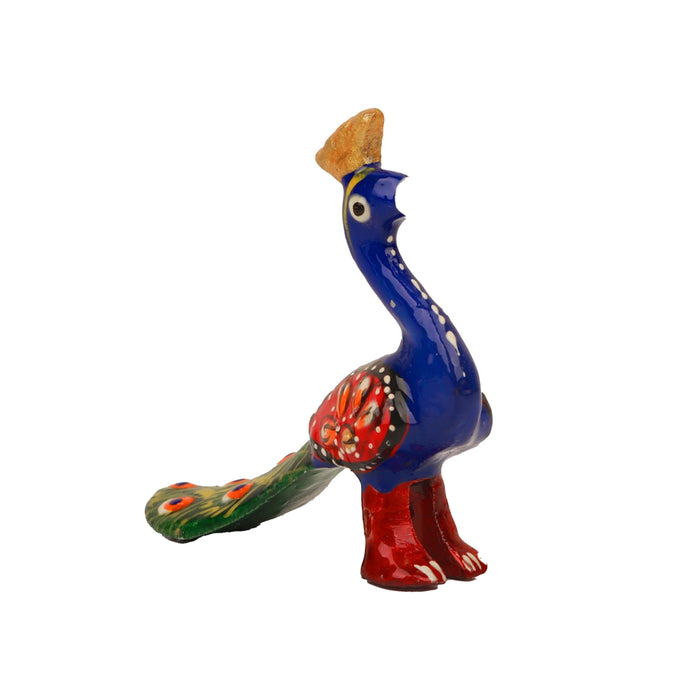 Peacock Statue Key Chain - 2 x 3 Inches | Metal & Painted Peacock Sculpture Key Ring/ Key Holder for Bike