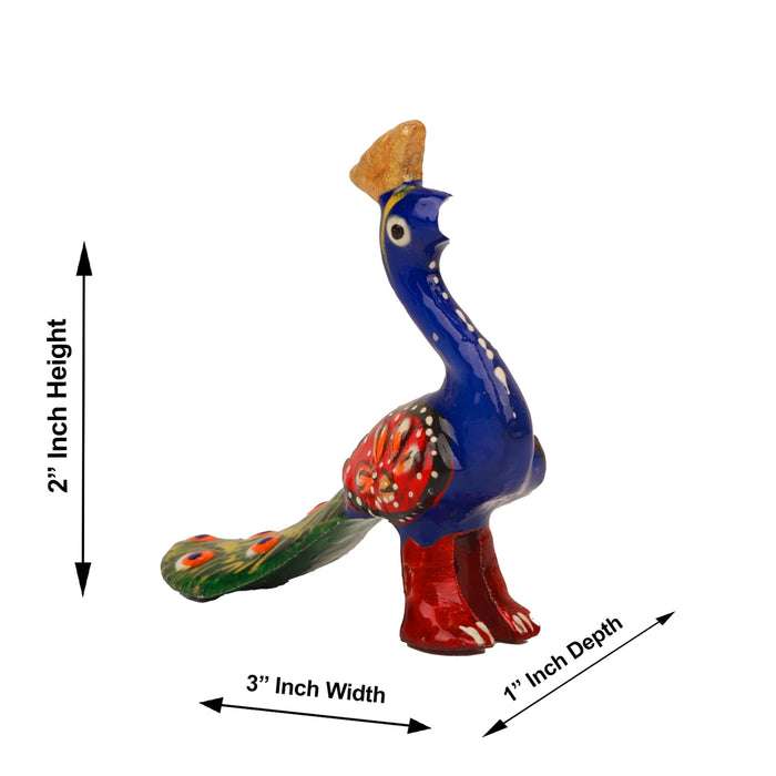 Peacock Statue Key Chain - 2 x 3 Inches | Metal & Painted Peacock Sculpture Key Ring/ Key Holder for Bike