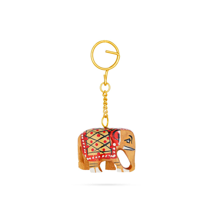 Elephant Design Key Chain - 1.5 x 2 Inches | Wooden Key Ring/ Painted Key Holder for Bike And Car