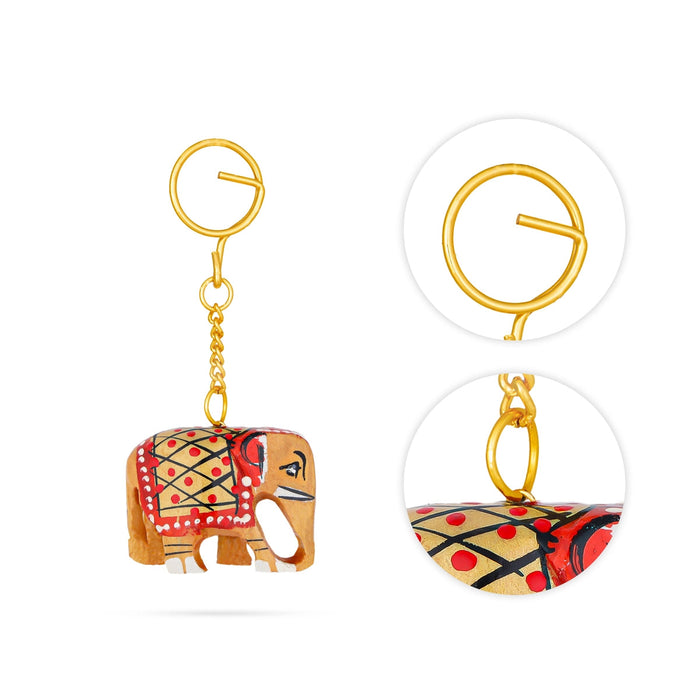 Elephant Design Key Chain - 1.5 x 2 Inches | Wooden Key Ring/ Painted Key Holder for Bike And Car