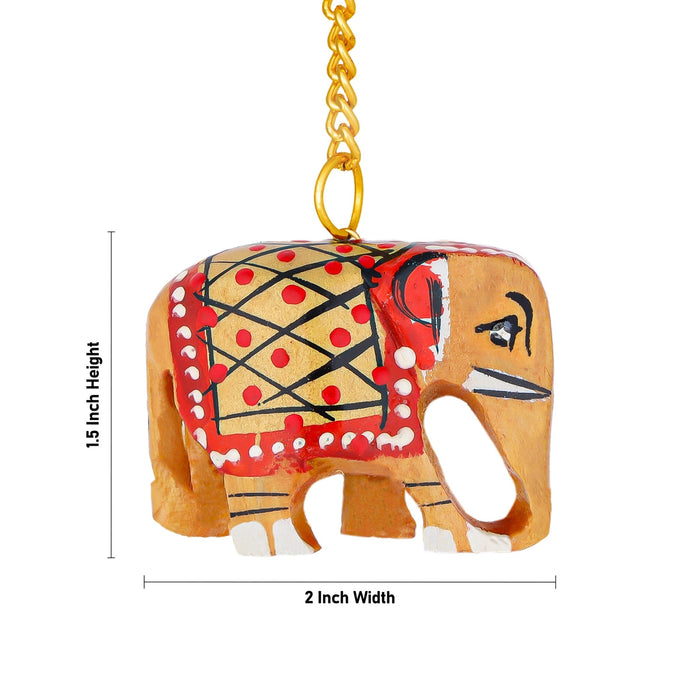Elephant Design Key Chain - 1.5 x 2 Inches | Wooden Key Ring/ Painted Key Holder for Bike And Car