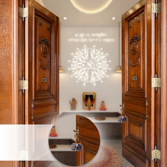 Elephant Statue Key Chain - 1.5 x 2.5 Inches | Wooden Key Holder/ Painted Elephant Idol Key Ring for Car & Bike