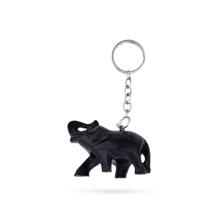 Elephant Statue Key Chain - 1.5 x 2 Inches | Wooden Key Holder/ Elephant Idol Key Ring for Car & Bike