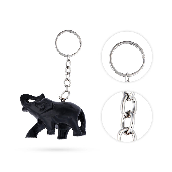 Elephant Statue Key Chain - 1.5 x 2 Inches | Wooden Key Holder/ Elephant Idol Key Ring for Car & Bike