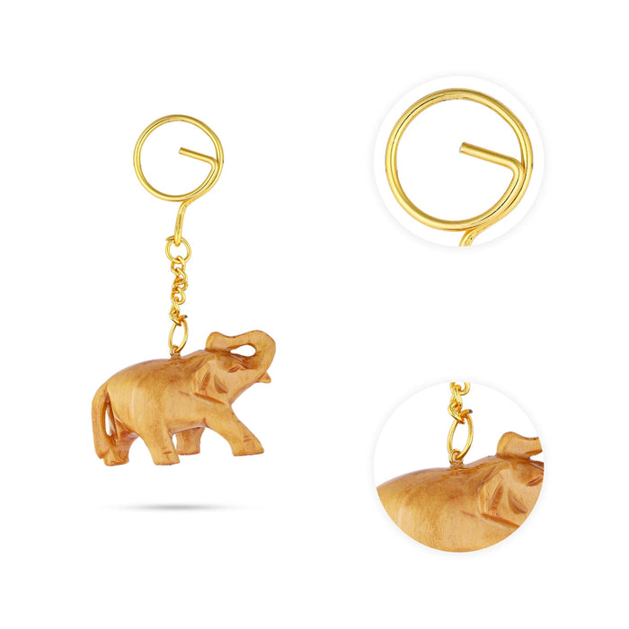 Elephant Design Key Chain - 1.5 x 2 Inches | Key Ring/ Wooden Key Holder for Car And Bike