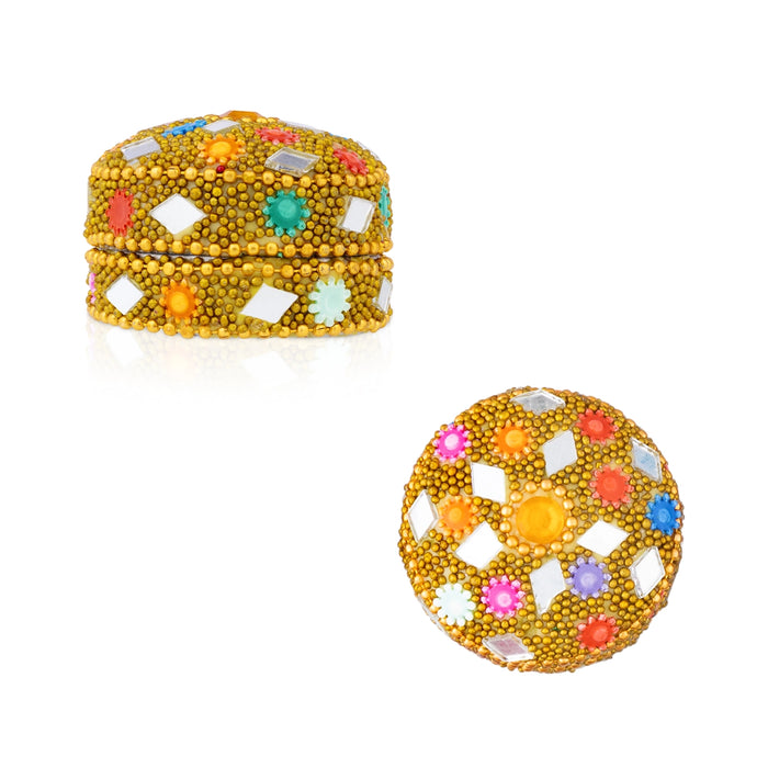 Kumkum Box - 1.25 x 1.5 Inches | Round Metal Lakh Kumkum Dabbi/ kumkum Bharani for Pooja & Return Gifts