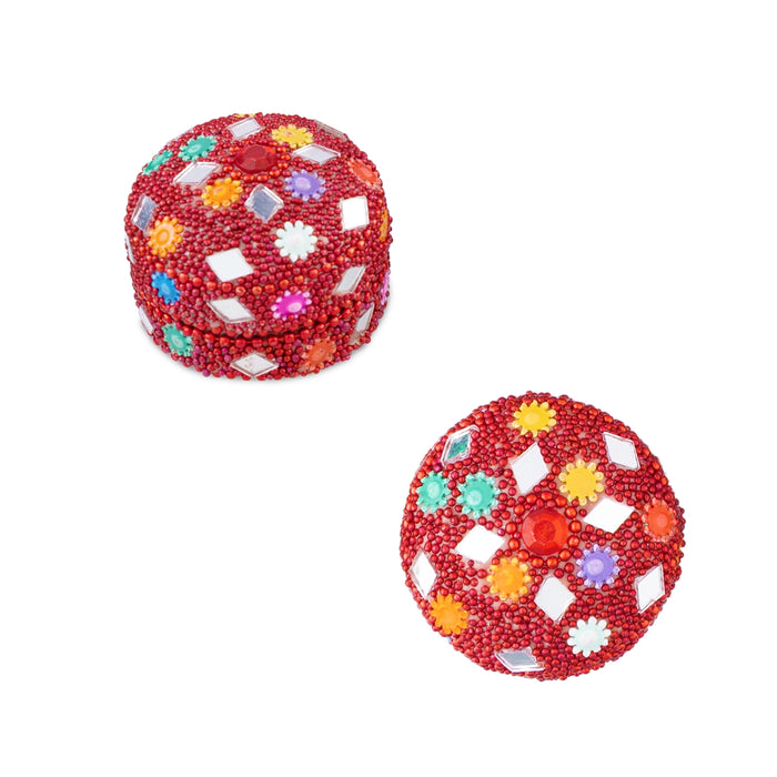 Kumkum Box - 1.25 x 1.5 Inches | Round Metal Lakh Kumkum Dabbi/ kumkum Bharani for Pooja & Return Gifts