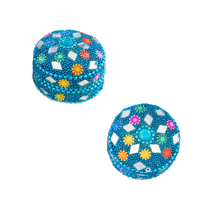 Kumkum Box - 1.25 x 1.5 Inches | Round Metal Lakh Kumkum Dabbi/ kumkum Bharani for Pooja & Return Gifts
