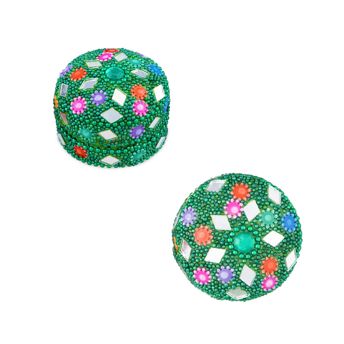Kumkum Box - 1.25 x 1.5 Inches | Round Metal Lakh Kumkum Dabbi/ kumkum Bharani for Pooja & Return Gifts