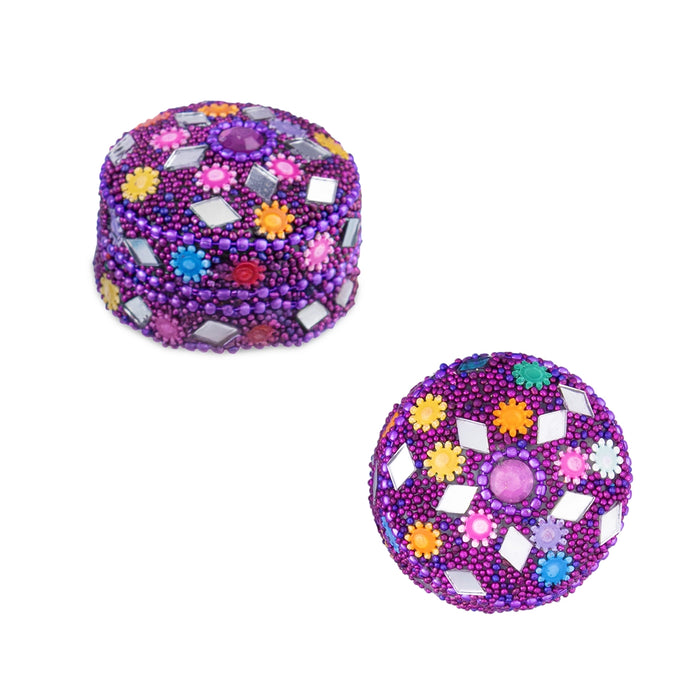 Kumkum Box - 1.25 x 1.5 Inches | Round Metal Lakh Kumkum Dabbi/ kumkum Bharani for Pooja & Return Gifts