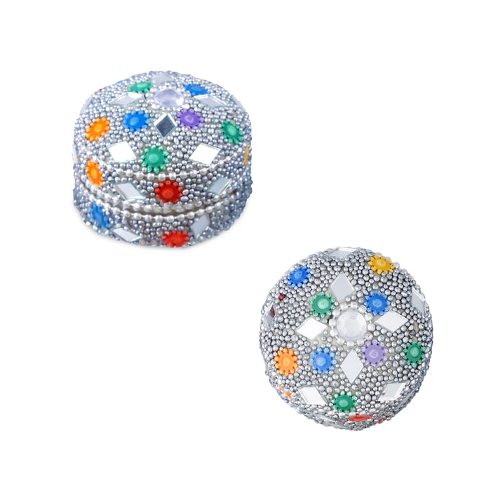 Kumkum Box - 1.25 x 1.5 Inches | Round Metal Lakh Kumkum Dabbi/ kumkum Bharani for Pooja & Return Gifts