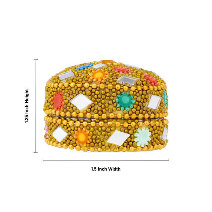 Kumkum Box - 1.25 x 1.5 Inches | Round Metal Lakh Kumkum Dabbi/ kumkum Bharani for Pooja & Return Gifts
