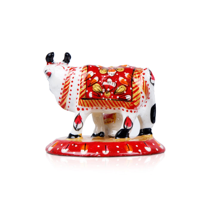 Cow and Calf Idol - 2 x 2.5 Inches | Cow Calf Idol/ Painted Metal Kamadhenu Statue for Pooja