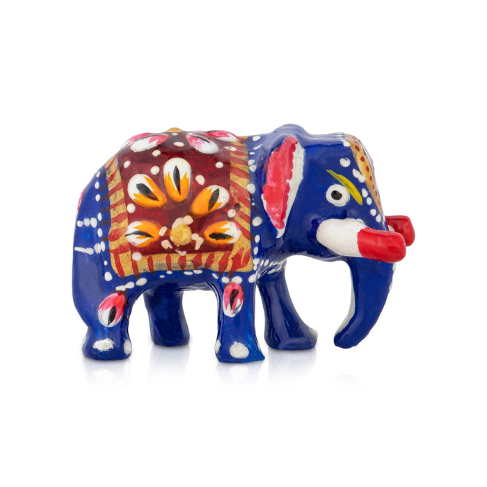 Elephant Statue - 1.5 x 2.5 Inches | Painted Elephant Sculpture/ Metal Elephant Idol for Home