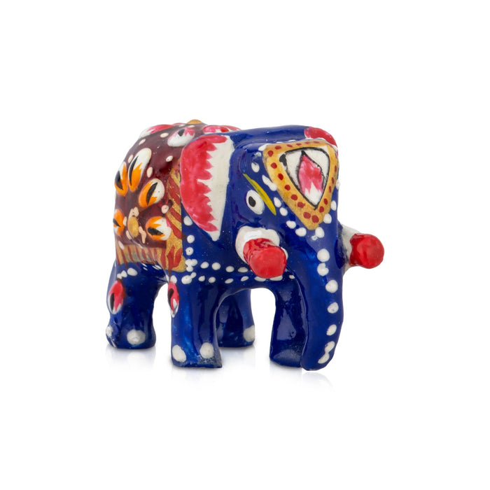 Elephant Statue - 1.5 x 2.5 Inches | Painted Elephant Sculpture/ Metal Elephant Idol for Home