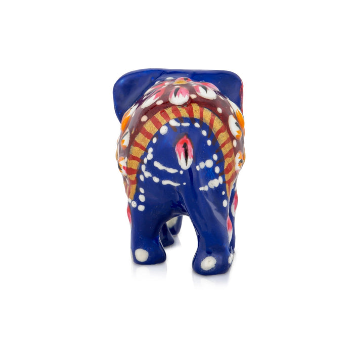 Elephant Statue - 1.5 x 2.5 Inches | Painted Elephant Sculpture/ Metal Elephant Idol for Home