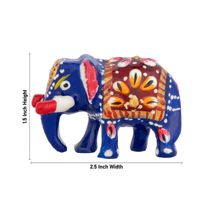 Elephant Statue - 1.5 x 2.5 Inches | Painted Elephant Sculpture/ Metal Elephant Idol for Home