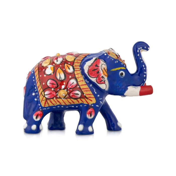 Elephant Statue - 2 x 2.5 Inches | Painted Elephant Sculpture/ Metal Elephant Idol for Home