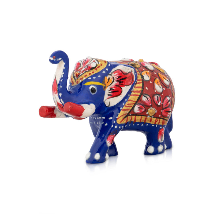 Elephant Statue - 2 x 2.5 Inches | Painted Elephant Sculpture/ Metal Elephant Idol for Home
