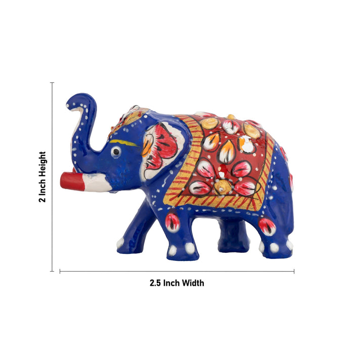 Elephant Statue - 2 x 2.5 Inches | Painted Elephant Sculpture/ Metal Elephant Idol for Home