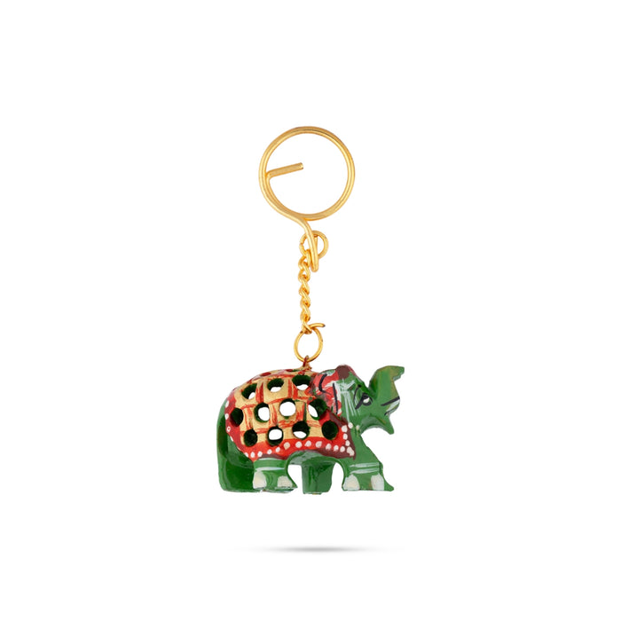 Elephant Statue Key Chain - 1.5 x 2 Inches | Painted Elephant Idol Key Ring/ Key Holder for Bike