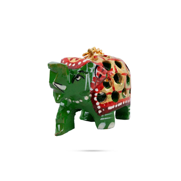 Elephant Statue Key Chain - 1.5 x 2 Inches | Painted Elephant Idol Key Ring/ Key Holder for Bike