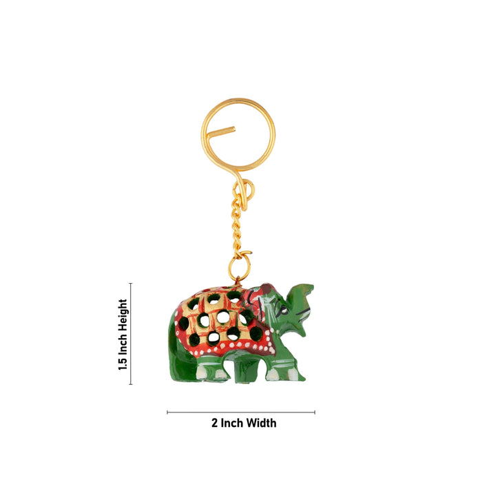 Elephant Statue Key Chain - 1.5 x 2 Inches | Painted Elephant Idol Key Ring/ Key Holder for Bike