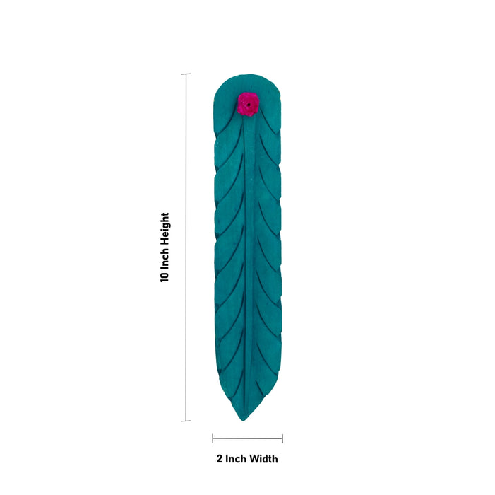 Leaf Agarbatti Stand - 10 x 2 Inches | Wooden Incense Stick Holder/ Decorative Agarbathi Holder for Pooja Room