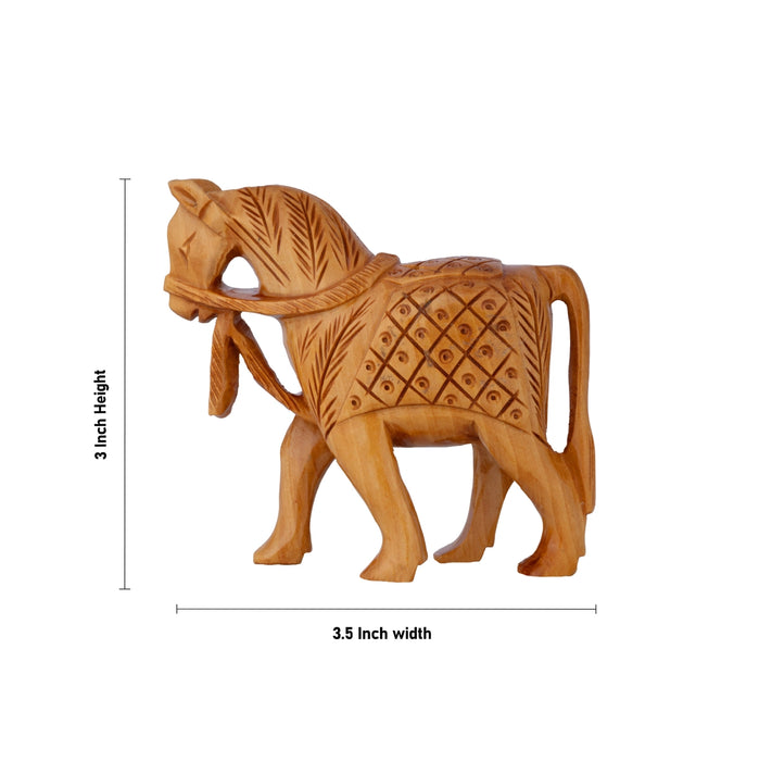 Horse Figurine - 3 x 3.5 Inches | Wooden Idol/ Horse Statue For Table Decor