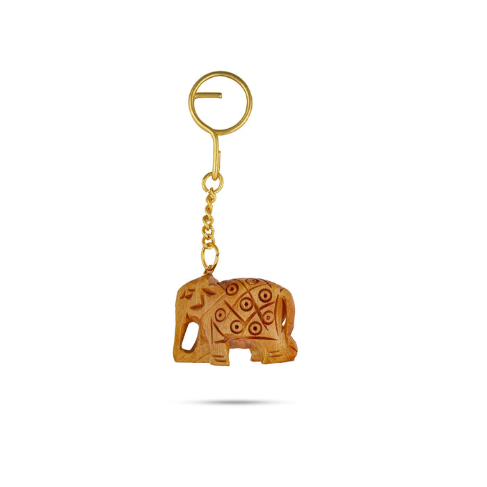 Elephant Design Key Chain - 1.5 x 1.75 Inches | Hand Carved Key Holder/ Wooden Key Ring for Car & Bike