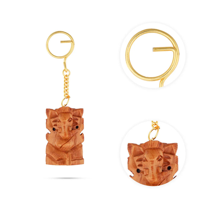 Ganesh Murti Design Key Chain - 2 x 1.5 Inches | Ganpati Murti Design Key Holder/ Wooden Key Ring for Car