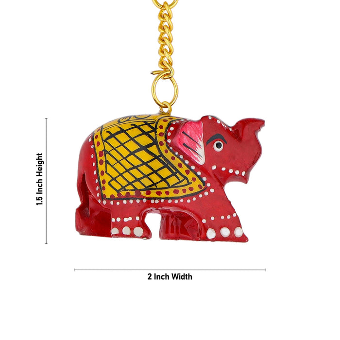 Elephant Design Key Chain - 1.5 x 2 Inches | Painted Key Holder/ Wooden Key Ring for Car And Bike