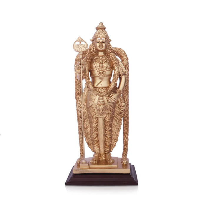 Murugan Statue Standing On Base - 12 X 4.5 Inches | Resin Statue/ Gold Polish Kartikeya Statue For Home Decor