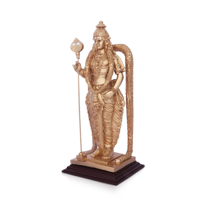Murugan Statue Standing On Base - 12 X 4.5 Inches | Resin Statue/ Gold Polish Kartikeya Statue For Home Decor