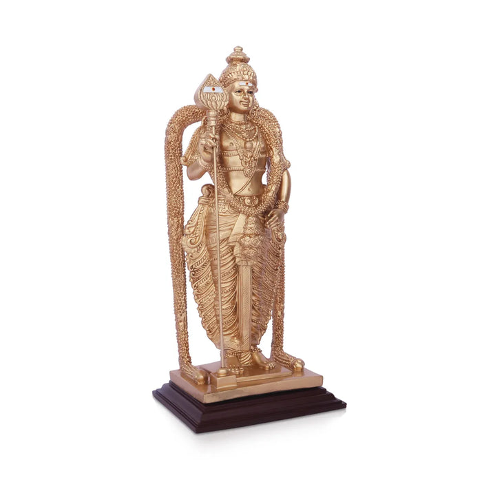 Murugan Statue Standing On Base - 12 X 4.5 Inches | Resin Statue/ Gold Polish Kartikeya Statue For Home Decor