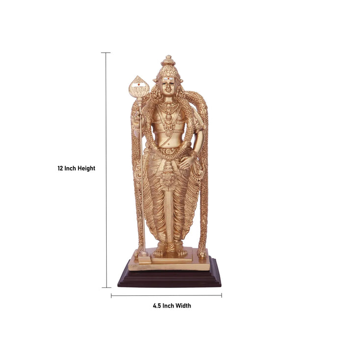 Murugan Statue Standing On Base - 12 X 4.5 Inches | Resin Statue/ Gold Polish Kartikeya Statue For Home Decor