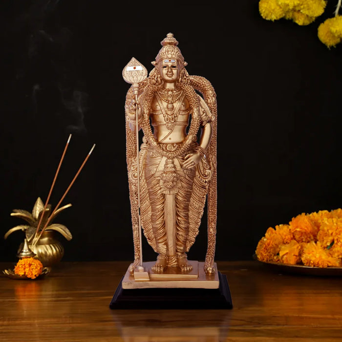 Murugan Statue Standing On Base - 12 X 4.5 Inches | Resin Statue/ Gold Polish Kartikeya Statue For Home Decor