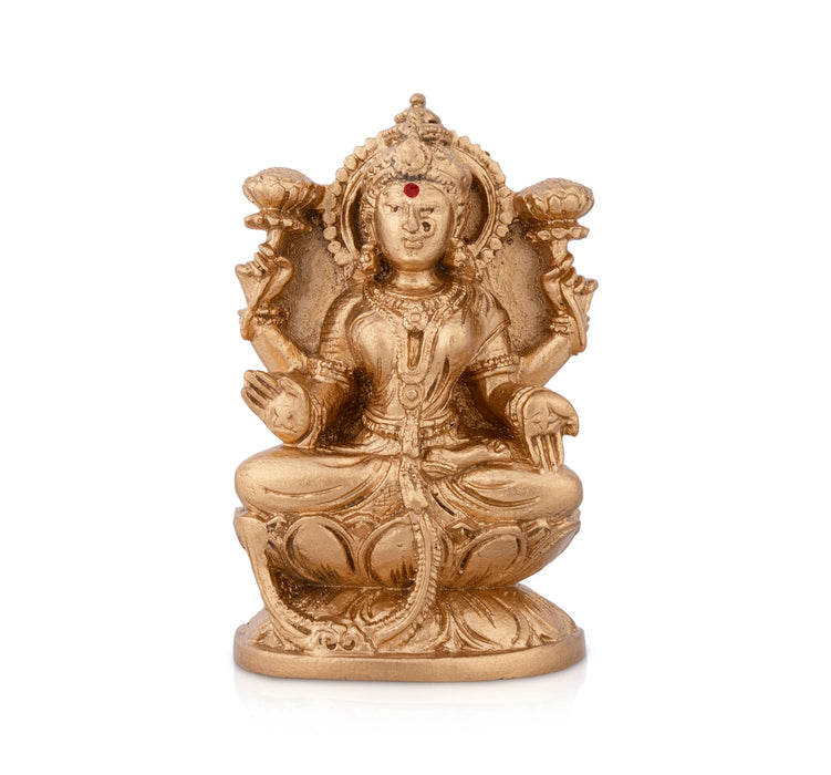 Lakshmi Sitting on Lotus Base Murti - 3 x 2 Inches | Gold Polish Resin Idol/ Laxmi Statue For Pooja Space