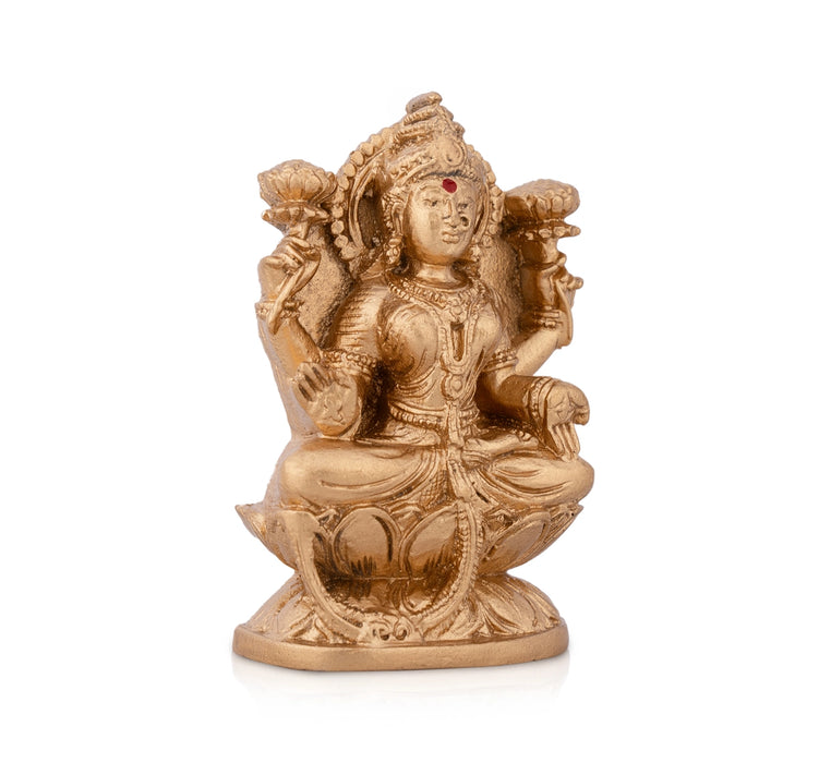 Lakshmi Sitting on Lotus Base Murti - 3 x 2 Inches | Gold Polish Resin Idol/ Laxmi Statue For Pooja Space