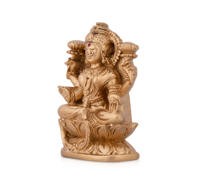 Lakshmi Sitting on Lotus Base Murti - 3 x 2 Inches | Gold Polish Resin Idol/ Laxmi Statue For Pooja Space
