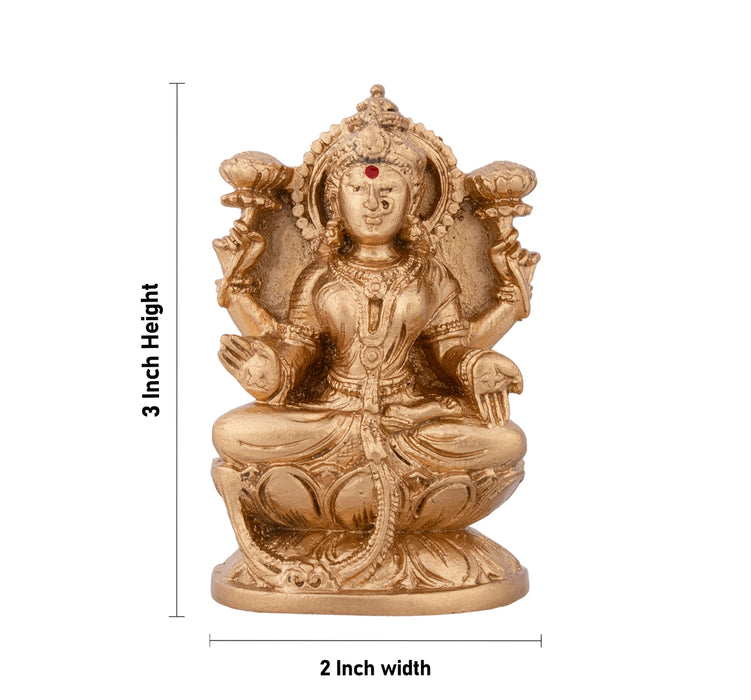 Lakshmi Sitting on Lotus Base Murti - 3 x 2 Inches | Gold Polish Resin Idol/ Laxmi Statue For Pooja Space