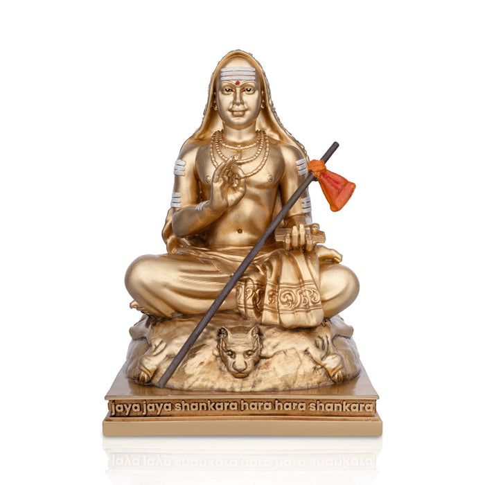 Adi Shankara Statue Sitting On Base- 6.5 X 4.5 Inches | Gold Polish Shankaracharya Murti/Resin Statue For Pooja