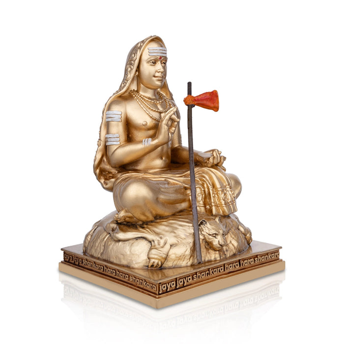 Adi Shankara Statue Sitting On Base- 6.5 X 4.5 Inches | Gold Polish Shankaracharya Murti/Resin Statue For Pooja