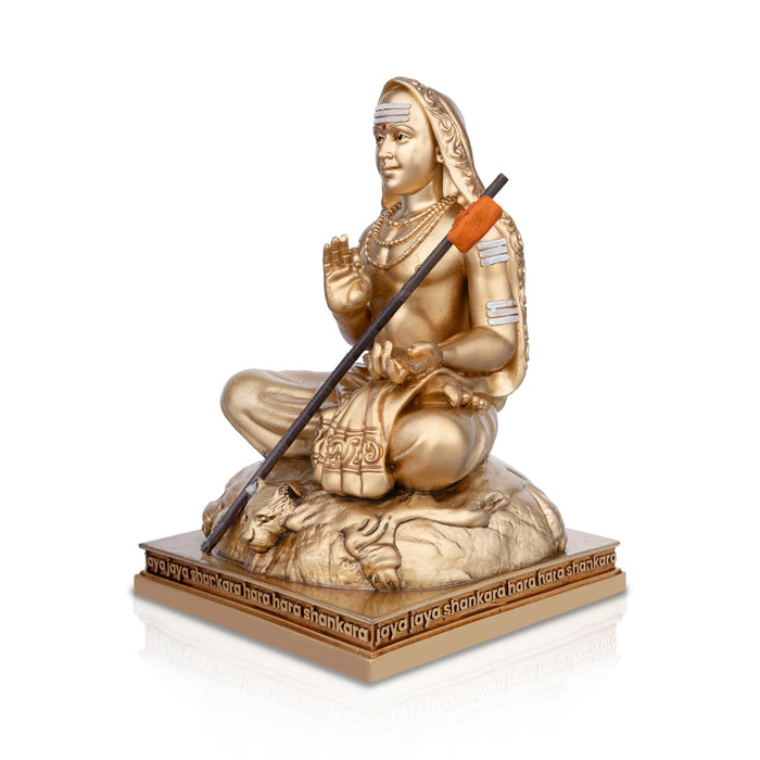 Adi Shankara Statue Sitting On Base- 6.5 X 4.5 Inches | Gold Polish Shankaracharya Murti/Resin Statue For Pooja
