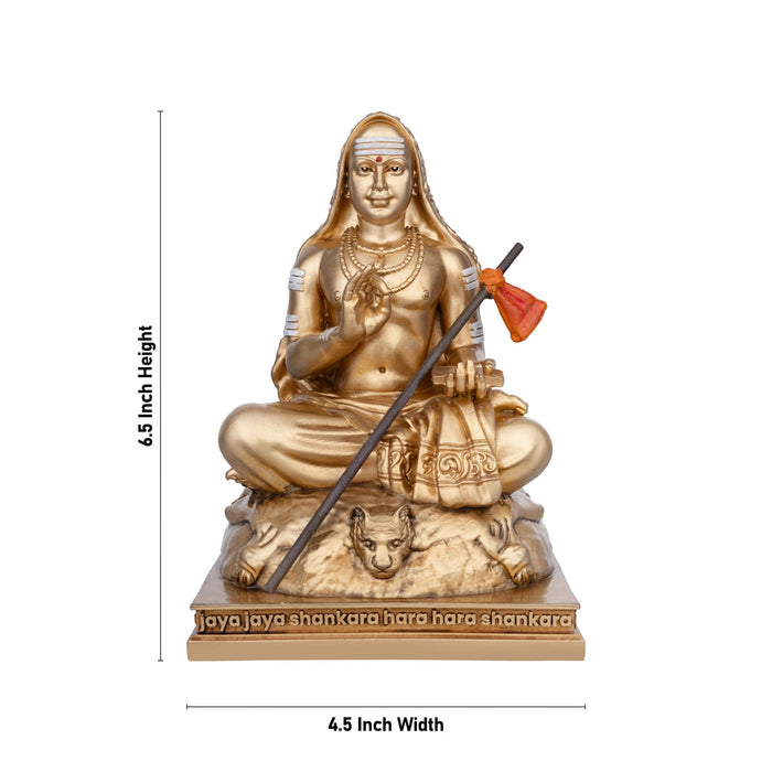 Adi Shankara Statue Sitting On Base- 6.5 X 4.5 Inches | Gold Polish Shankaracharya Murti/Resin Statue For Pooja