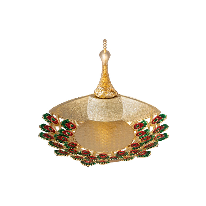 Pooja Tray - 6 x 6 Inches | Peacock Meenakari Design Serving Tray/ Decorative Plate for Home & Gifting