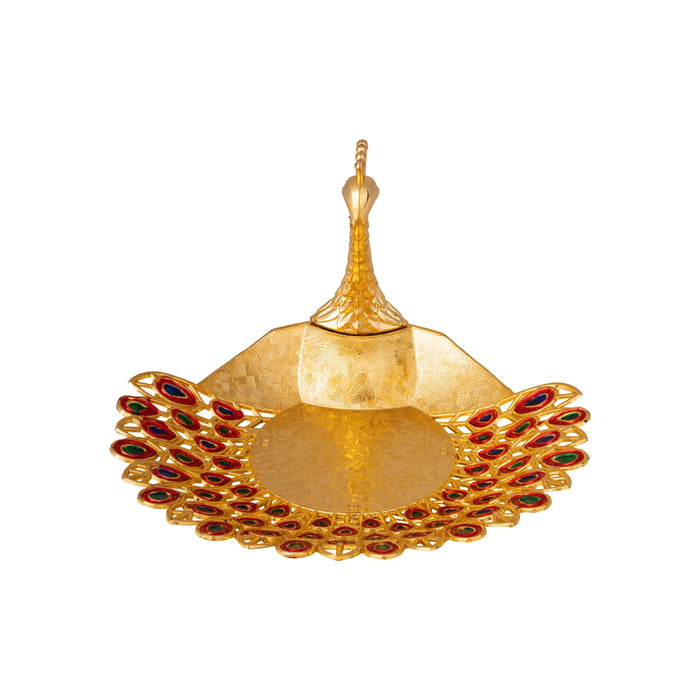 Pooja Tray - 6 x 6 Inches | Peacock Meenakari Design Serving Tray/ Decorative Plate for Home & Gifting